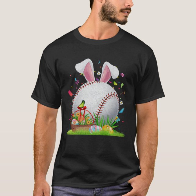 T-shirt Baseball Ball Egg Bunny Ears Happy Easter Day Men  (Devant)