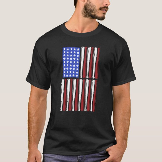 T-shirt Baseball Bata USA Patriotic American Flag Player C (Devant)