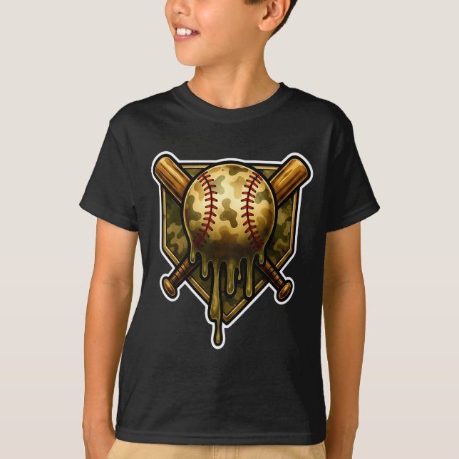 T-shirt Baseball Camo Drip Ice Cream Youth Boys Srts  (Devant)