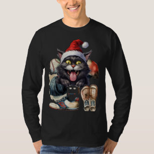 T-shirt Baseball Chat porter chapeau de Père Noël