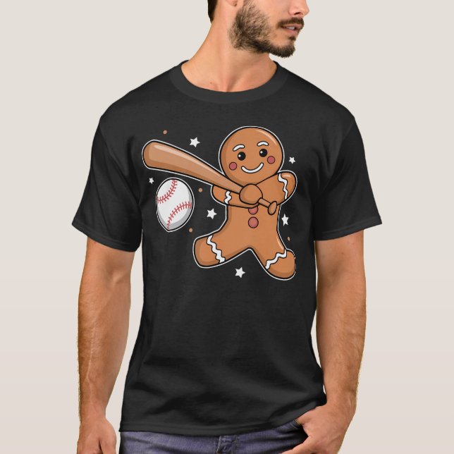 T-shirt Baseball Christmas Gingerbread Man Baseball Xmas F (Devant)