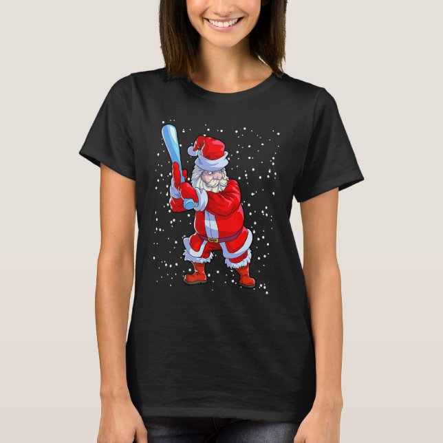 T-shirt Baseball Christmas  Men Boys Softball Santa Claus (Devant)