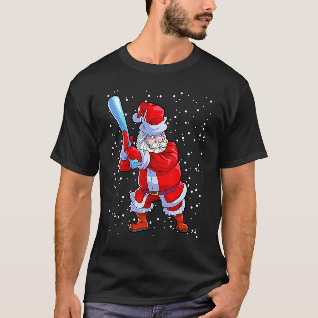 T-shirt Baseball Christmas  Men Boys Softball Santa Claus (Devant)