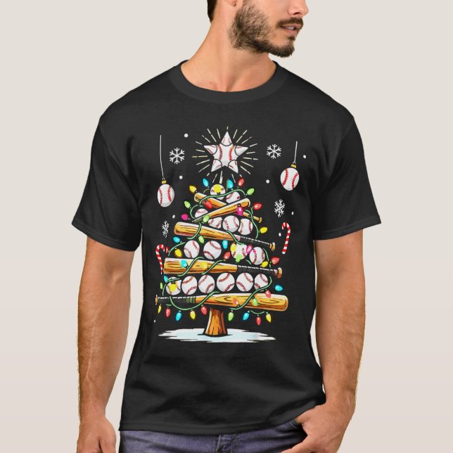 T-shirt Baseball Christmas Tree Lights  (Devant)