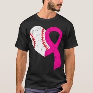 T-shirt Baseball Coeur rose Ruban Cool Cancer du sein Awar