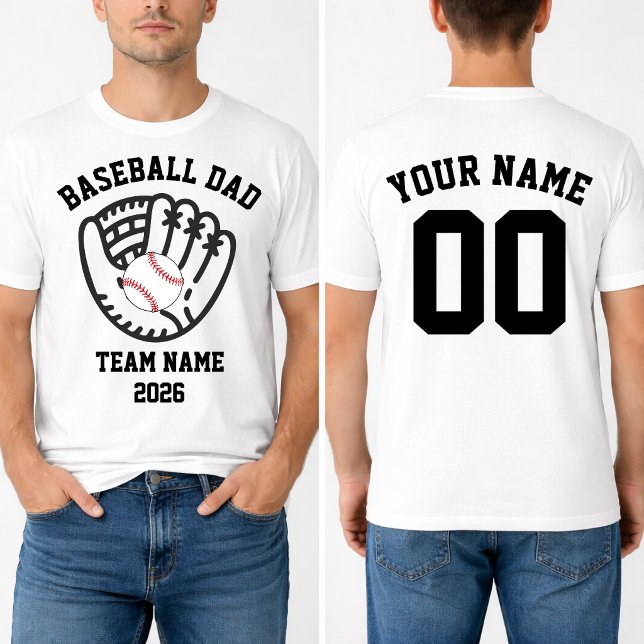 T-shirt Baseball Dad Team Custom Name Number  (Baseball Dad Team Custom Name Number T-Shirt)