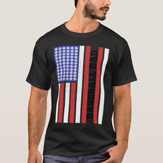 T-shirt Baseball Dad USA Flag Baseball Player Fan Coach (Devant)