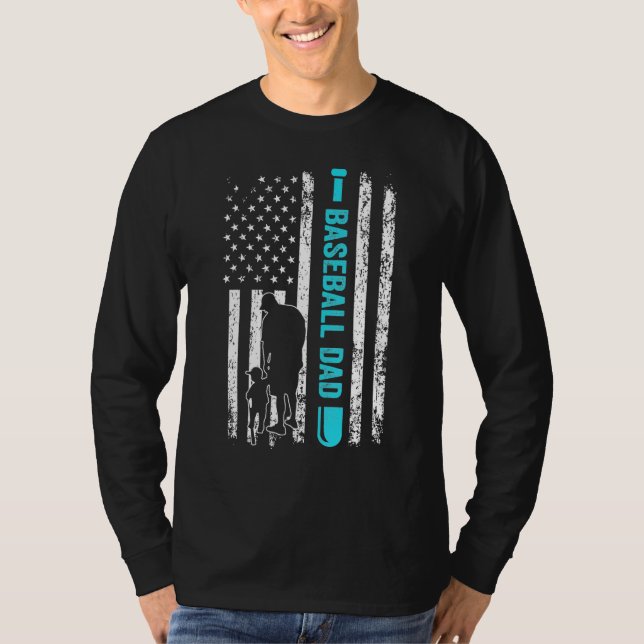 T-shirt Baseball DAD USA Flag Baseball Player s Dad Father (Devant)