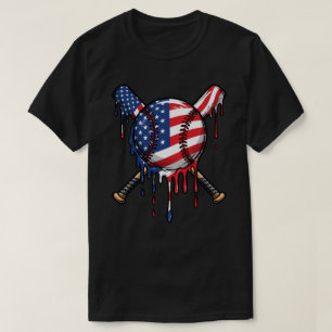 T-shirt Baseball Dégoulinant Drapeau Américain Baseball