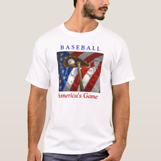 T-shirt Baseball, gant, batte et drapeau américain (Devant)
