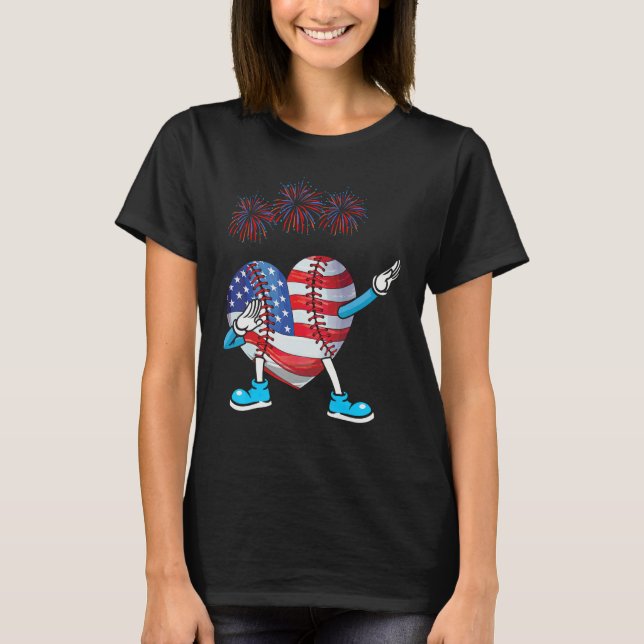 T-shirt Baseball Heart American Flag Heart 4th of July Sof (Devant)
