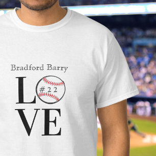 T-shirt Baseball LOVE : nom et numéro d'ajout personnalisé