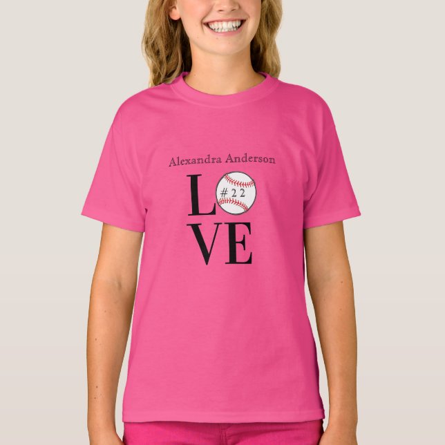T-shirt Baseball LOVE : nom et numéro d'ajout personnalisé (Devant)
