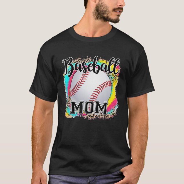 T-shirt Baseball Mama Baseball Maman Leopard Tie Dye Mère (Devant)