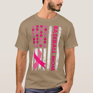 T-shirt Baseball Maman USA Drapeau Distorsion Cancer du se