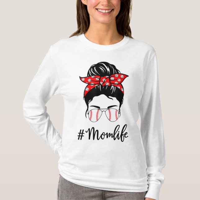 T-shirt Baseball Maman Vie Messeuse Bun Lunettes de soleil (Devant)