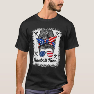 T-shirt Baseball Nana Messy Bun USA Drapeau lunettes 4th J