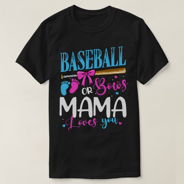 T-shirt Baseball ou Bows Mama vous aime Gende Rose ou Bleu (Design devant)