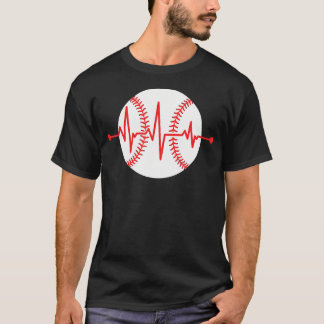 T-shirt Baseball Rouge Fréquence Cardiaque Sport Joueur Bl