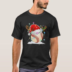 T-shirt Baseball Santa Hat Reindeer lumières de Noël drôle