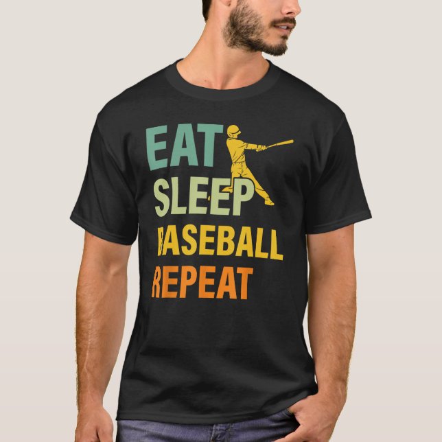 T-shirt Baseball Saying Eat Sleep Baseball Repeat (Devant)