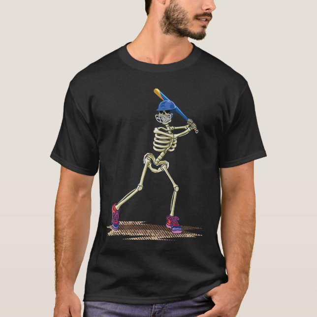T-shirt Baseball Skeleton Halloween Hommes garçons Basebal (Devant)