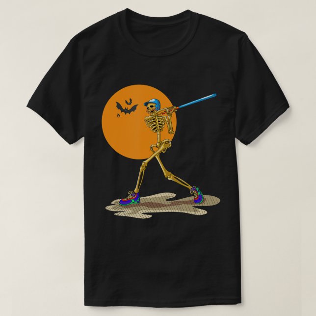 T-shirt Baseball Skeleton Halloween Hommes garçons Basebal (Design devant)