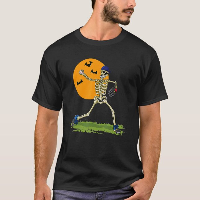 T-shirt Baseball Skeleton Halloween Hommes garçons Basebal (Devant)