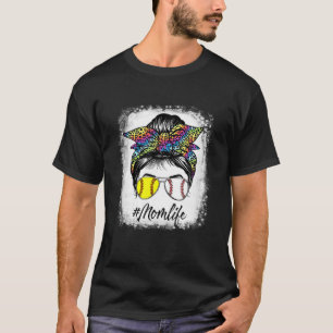 T-shirt Baseball Softball Maman Vie Messeuse Bun Tie Dye B