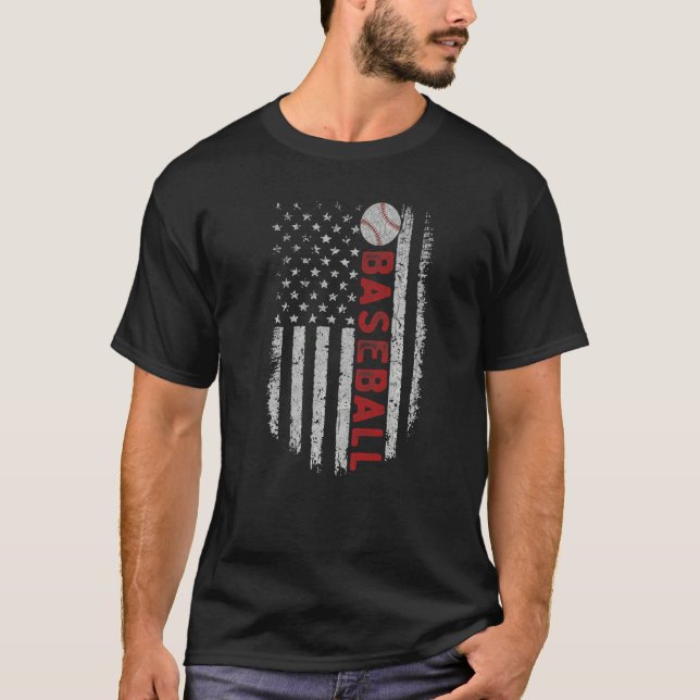 T-shirt Baseball With US American Flag For Patriotic Baseb (Devant)