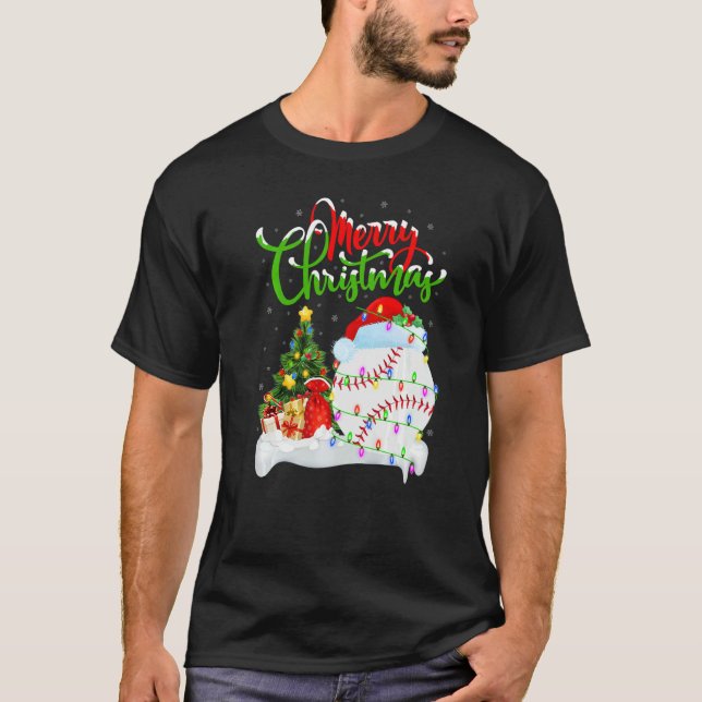 T-shirt Baseball  Xmas Decorations Santa Baseball Christma (Devant)