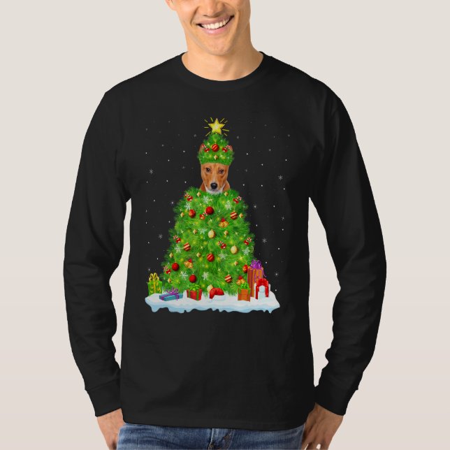 T-shirt Basenji Chien Xmas Éclairage Arbre Drôle Basenji C (Devant)
