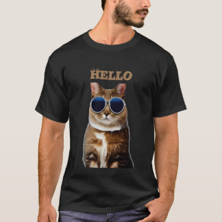 T-Shirt Basique Homme Chat avec Lunettes de Soleil