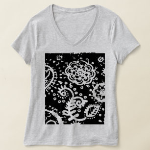 T-shirt basique noir à motif floral délavé gris, P