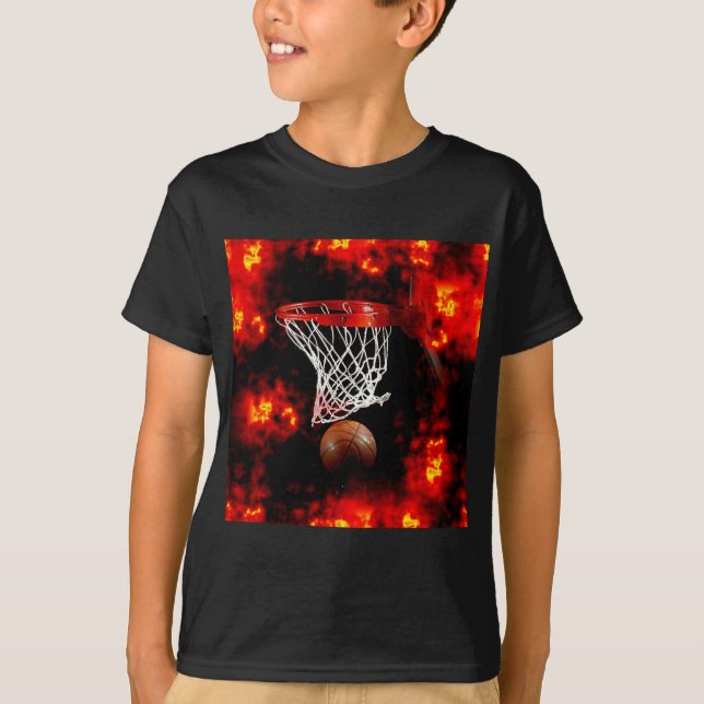 T-shirt Basket-ball, balle et flammes (Devant)
