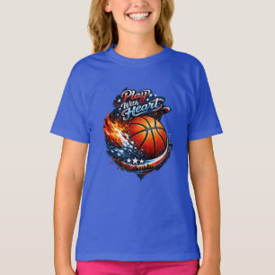T-shirt Basket-ball Motivational Filles Jouez Avec Coeur