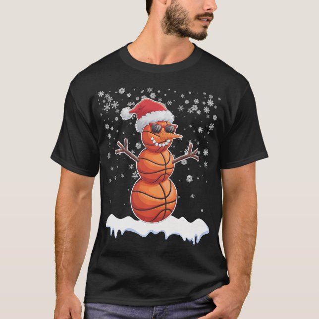 T-shirt Basket-ball Snowman Noël Santa Hat Snowflakes (Devant)