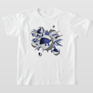 T-shirt Basket bleu gris pour fille étoiles monogrammed