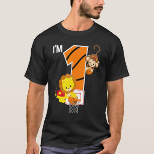 T-shirt Basketball 1er anniversaire fête Lion Monkey Zoo A