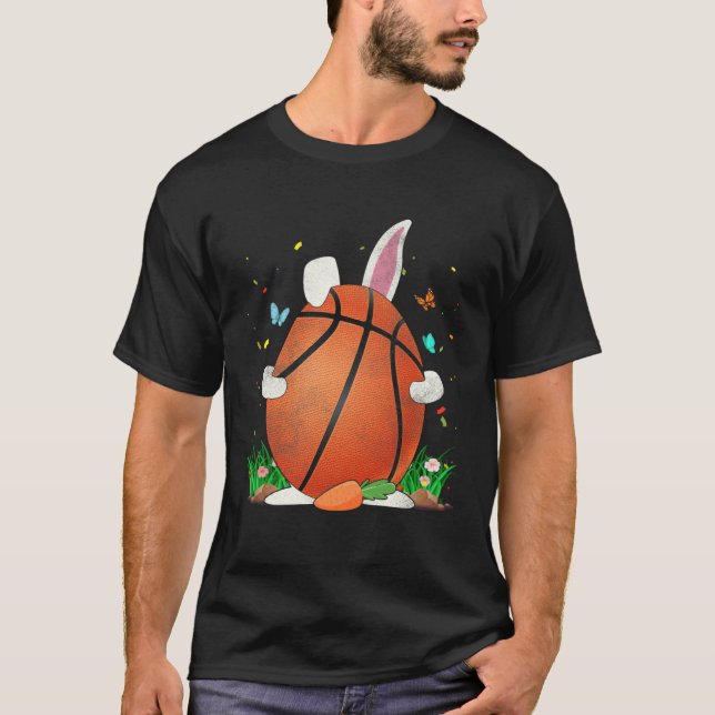 T-shirt Basketball Ball Egg & Bunny Ears Happy Easter Day  (Devant)