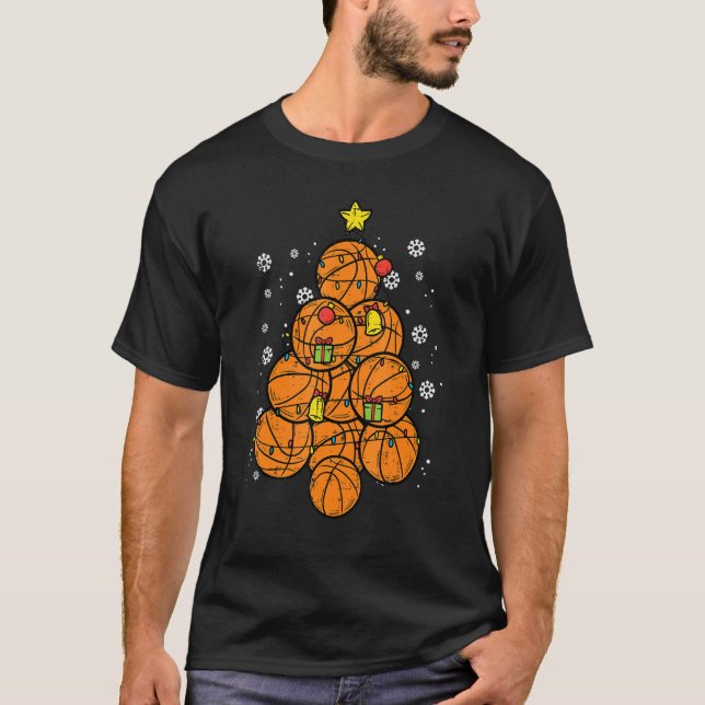 T-shirt Basketball Christmas Tree Xmas Sports Player Men W (Devant)