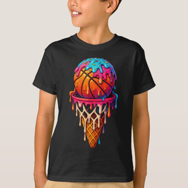 T-shirt Basketball Ice Cream Drip For Boys Girls Youth Bas (Devant)