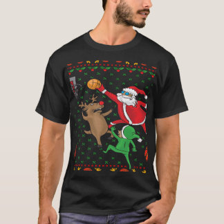 T-shirt Basketball Noël Père Noël et Reindeer Long Sleev