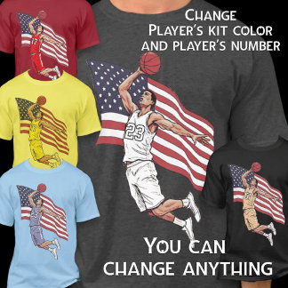 T-shirt Basketball USA Dunk Drapeau Américain Couleur Art