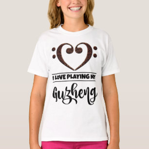T-shirt Bass Clef Coeur Aimer Jouer Guzheng