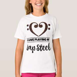 T-shirt Bass Clef Coeur Aimer Jouer Lap Steel