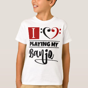T-shirt Bass Clef Coeur J'Aime Jouer Mon Banjo