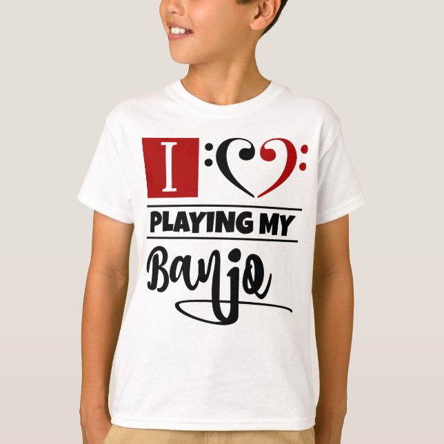 T-shirt Bass Clef Coeur J'Aime Jouer Mon Banjo (Devant)