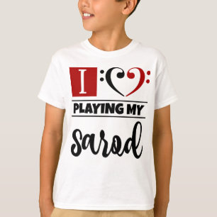 T-shirt Bass Clef Coeur J'Aime Jouer Mon Sarod