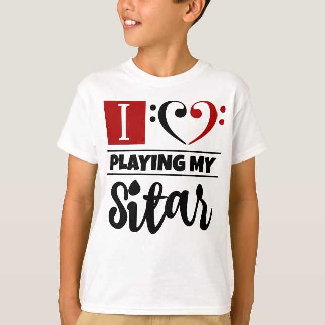 T-shirt Bass Clef Coeur J'Aime Jouer Mon Sitar (Devant)